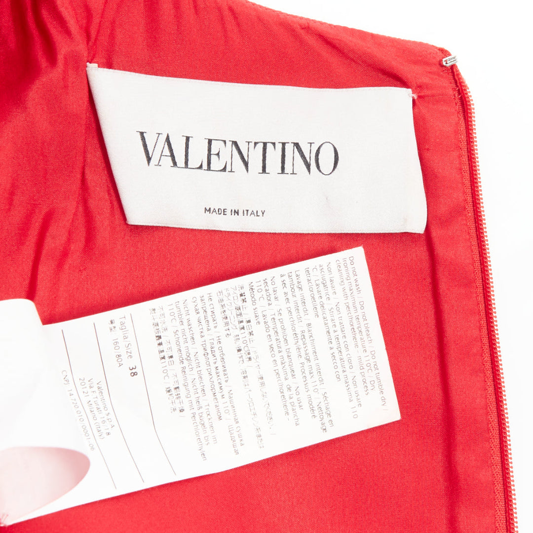 VALENTINO red silk wool side pocketed crew neck shift dress IT38 XS