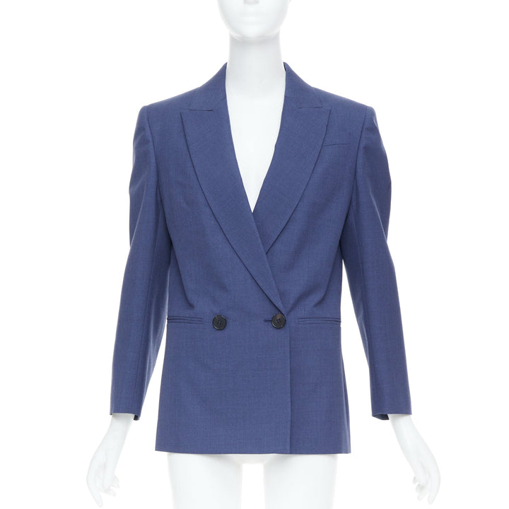 ALEXANDER MCQUEEN 2021 blue double breasted wool tailoring suit blazer IT36 XXS