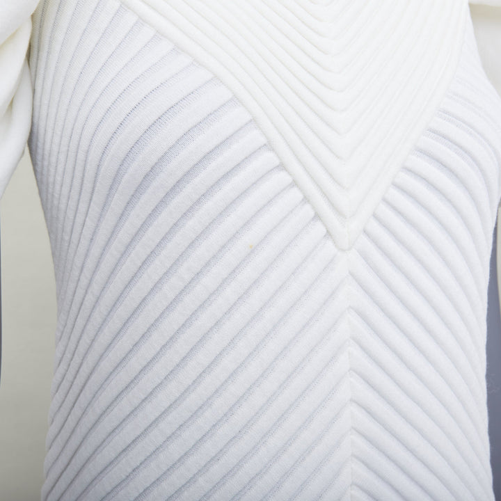CHANEL 09P white cotton blend chevron puff sleeve CC buttons knit dress FR34 XS