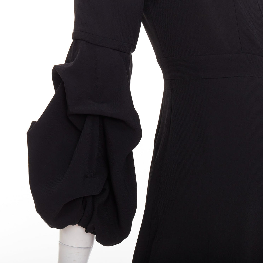 ALEXIS Maximila ruched sleeves skinny leg crepe black tapered jumpsuit XS