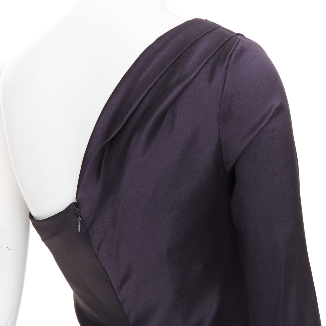 OSCAR DE LA RENTA P13 navy silk tafetta corset one shoulder mermaid gown US0 XS