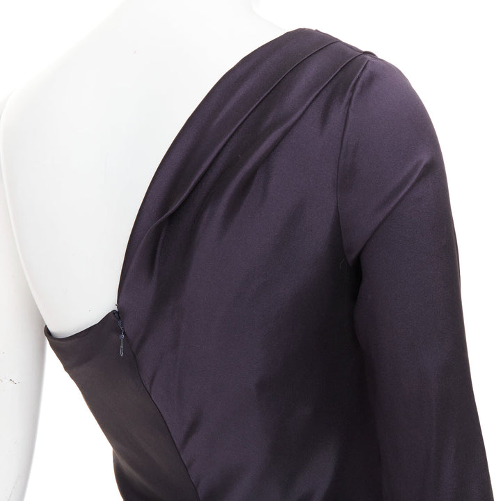 OSCAR DE LA RENTA P13 navy silk tafetta corset one shoulder mermaid gown US0 XS