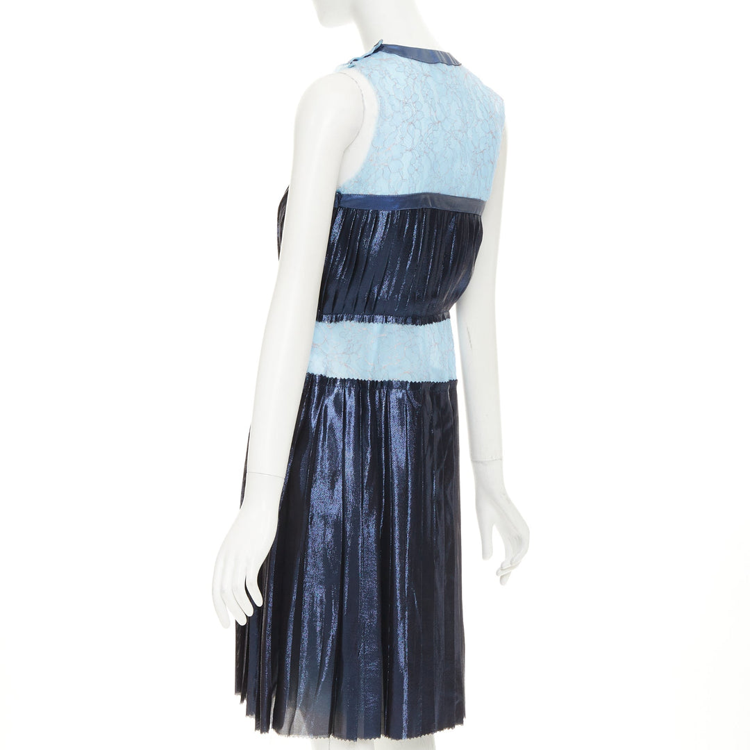 RODARTE 2008 Runway metallic blue silk blend pleated knee dress US6 M