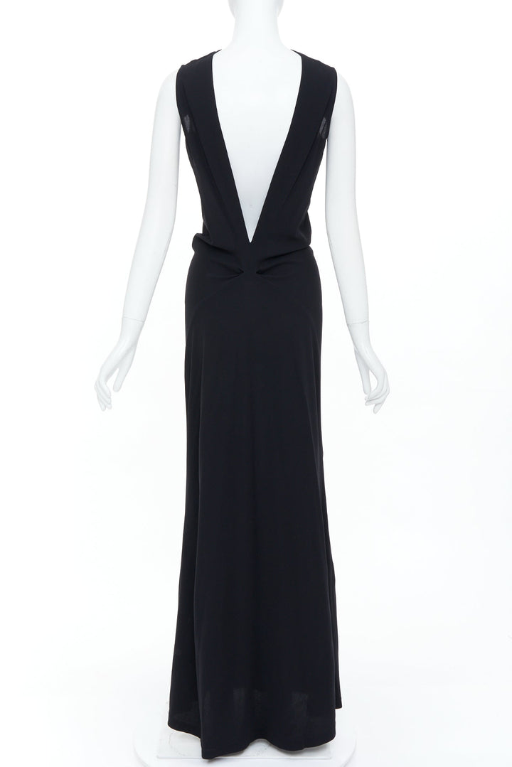 DONNA KARAN Signature black viscose blend dipped back column maxi dress XS