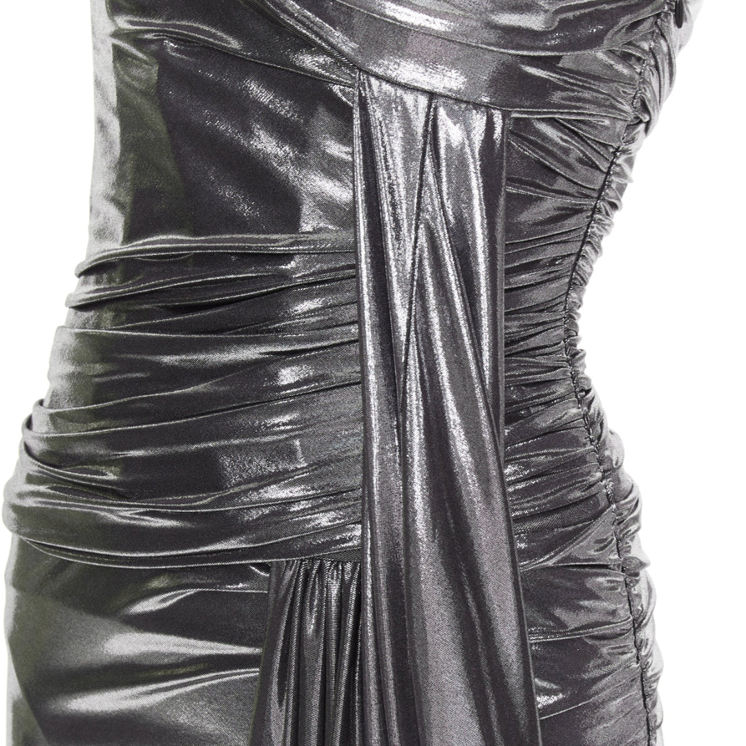 ALEXANDRE VAUTHIER AW2023 Runway silver liquid metal drape asymmetric mini dress