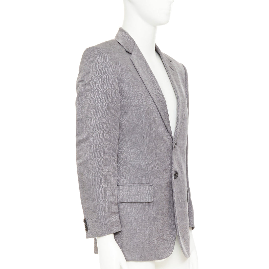 GIORGIO ARMANI metallic grey ramie silk curved lapels single vent blazer IT46 S