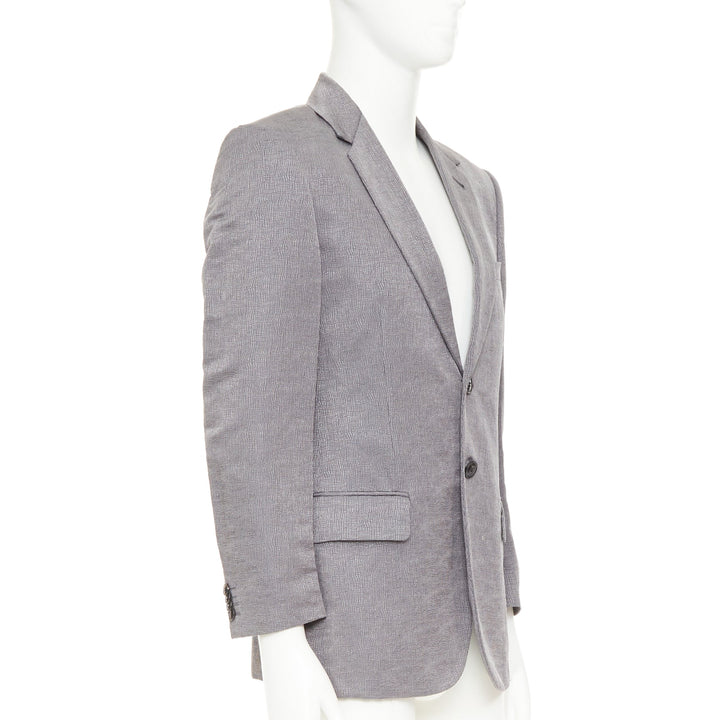 GIORGIO ARMANI metallic grey ramie silk curved lapels single vent blazer IT46 S