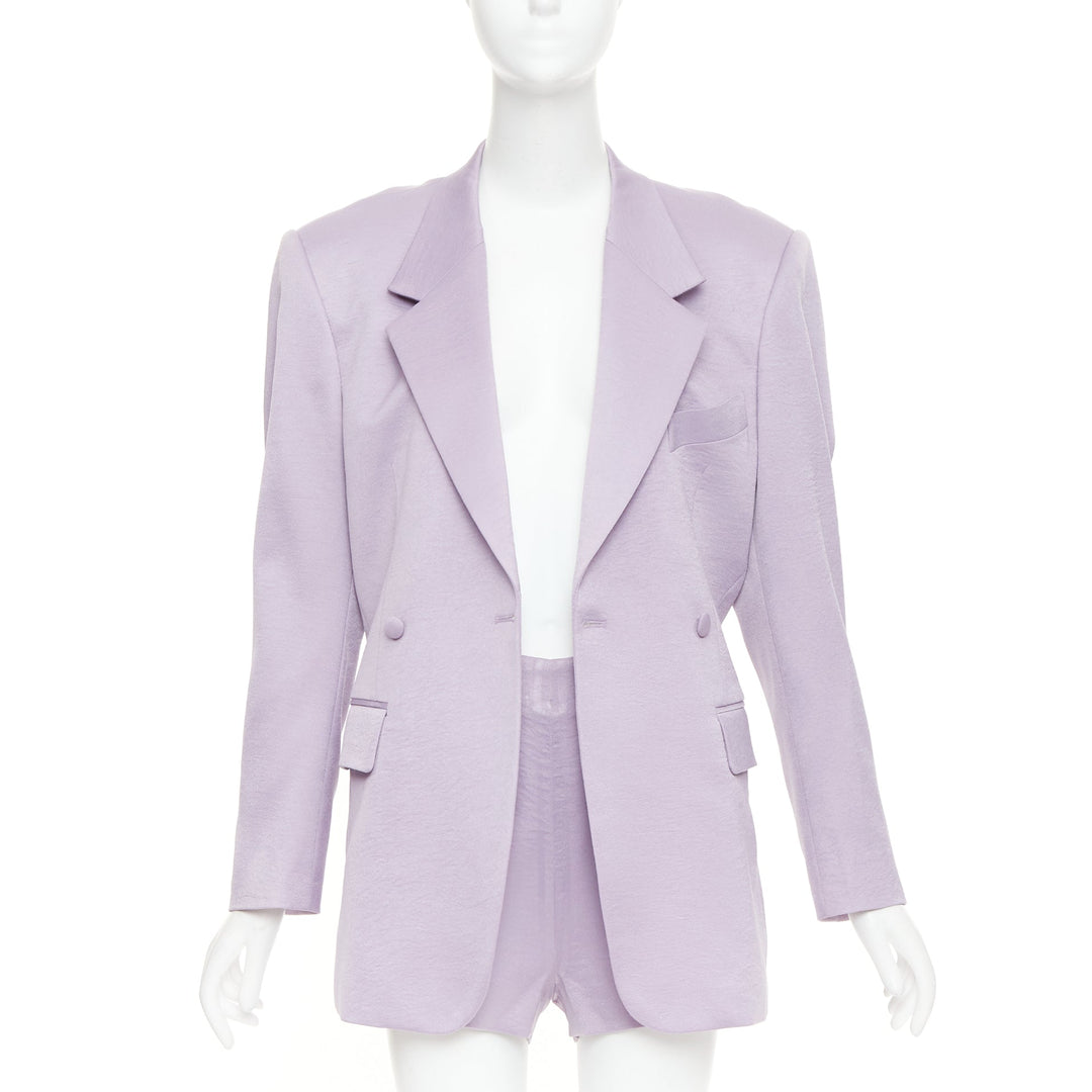 DZOJCHEN lavender purple satin double breasted belted blazer short set XS