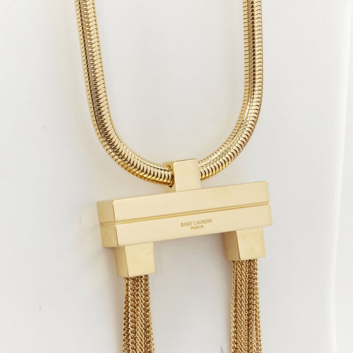 SAINT LAURENT Hedi Slimane Runway Opium Deco gold double tassel necklace