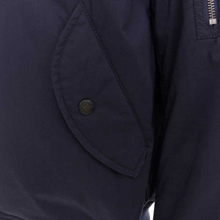 KENT AND CURWEN Reversible navy brown cotton blend zip up bomber jacket M