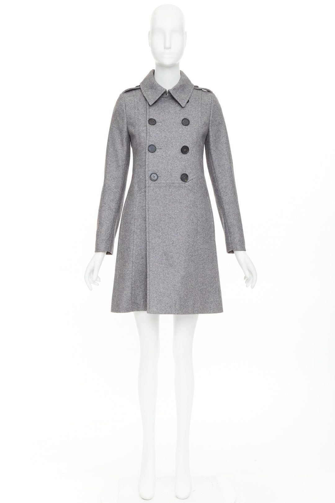 DIOR HOMME grey speckled wool blend felt double breasted epaulet coat FR38 M