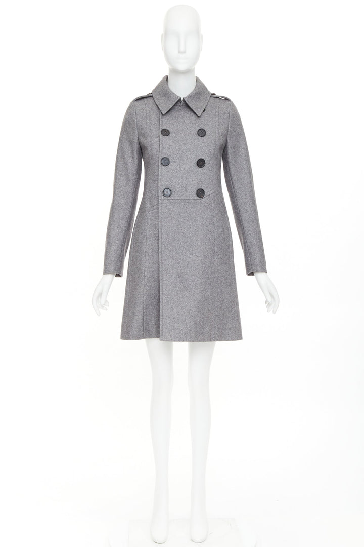 DIOR HOMME grey speckled wool blend felt double breasted epaulet coat FR38 M