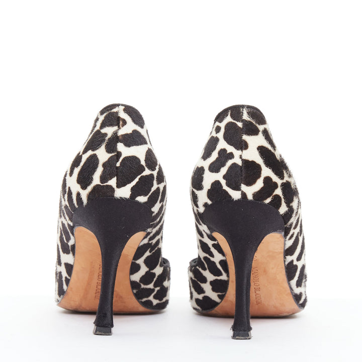 MANOLO BLAHNIK Vintage cow spot ponyhair crystal buckle pumps EU37