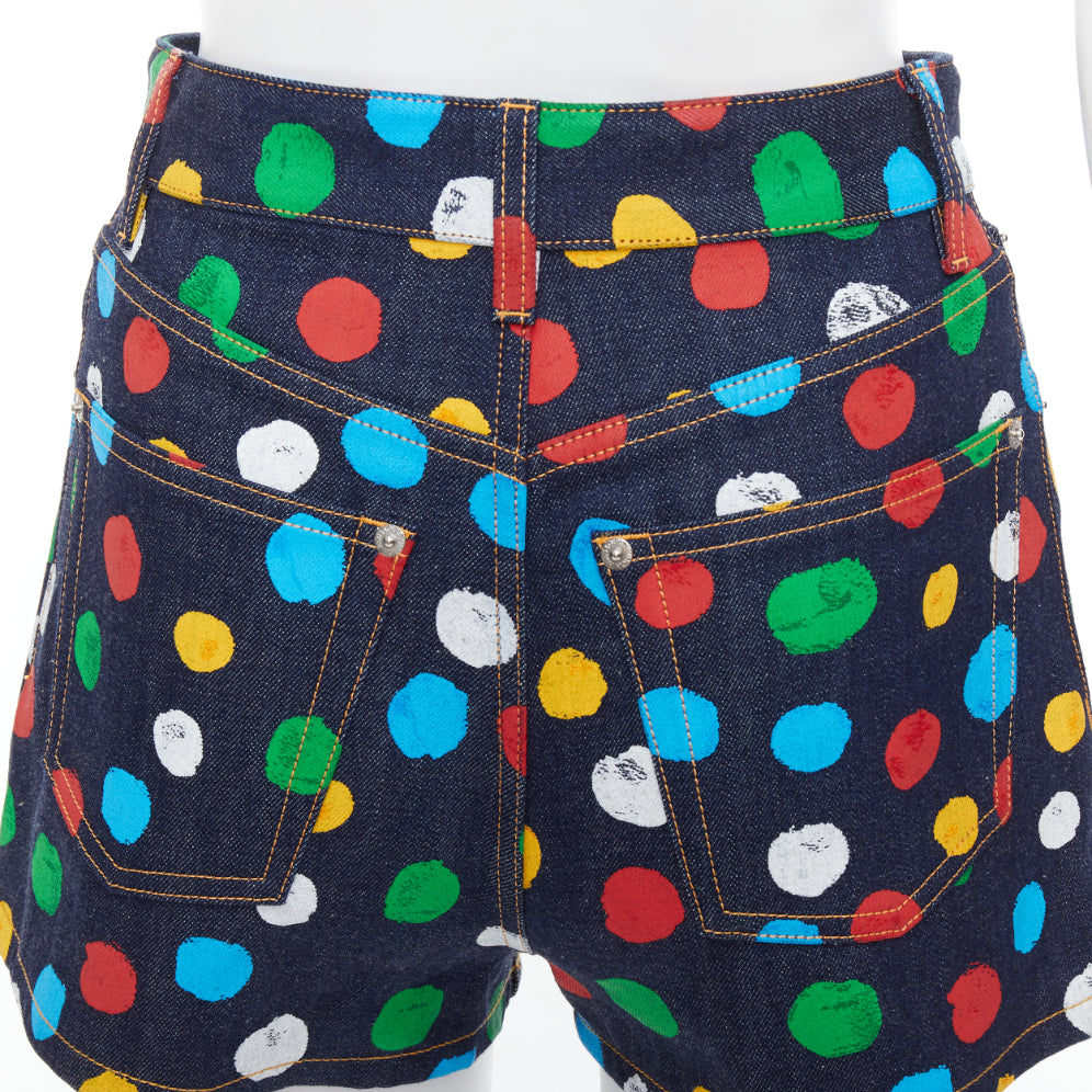 LOUIS VUITTON Yayoi Kusama Painted Dots logo patch denim shorts FR34 XS