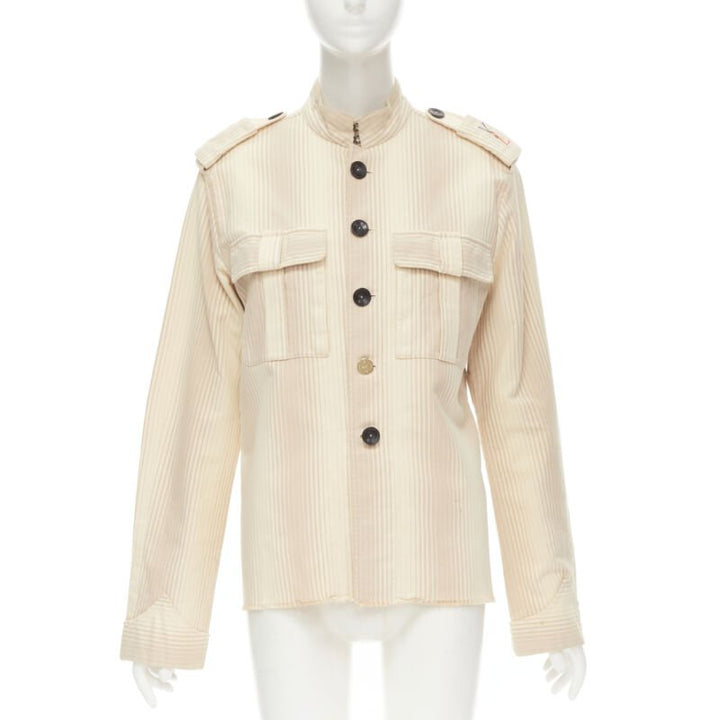 rare YVES SAINT LAURENT Vintage beige YSL badge military captain shirt