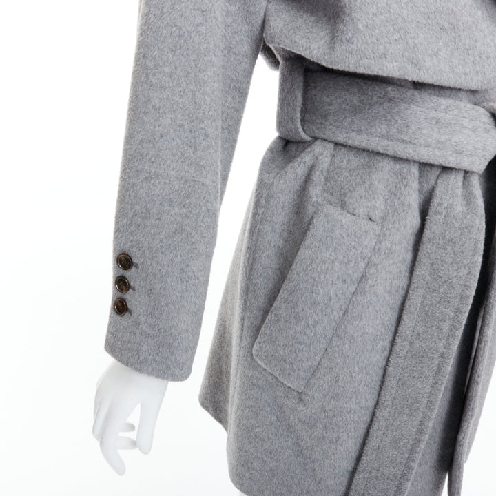 HANII Y grey wool angora oversized gun flap belted coat FR38 S