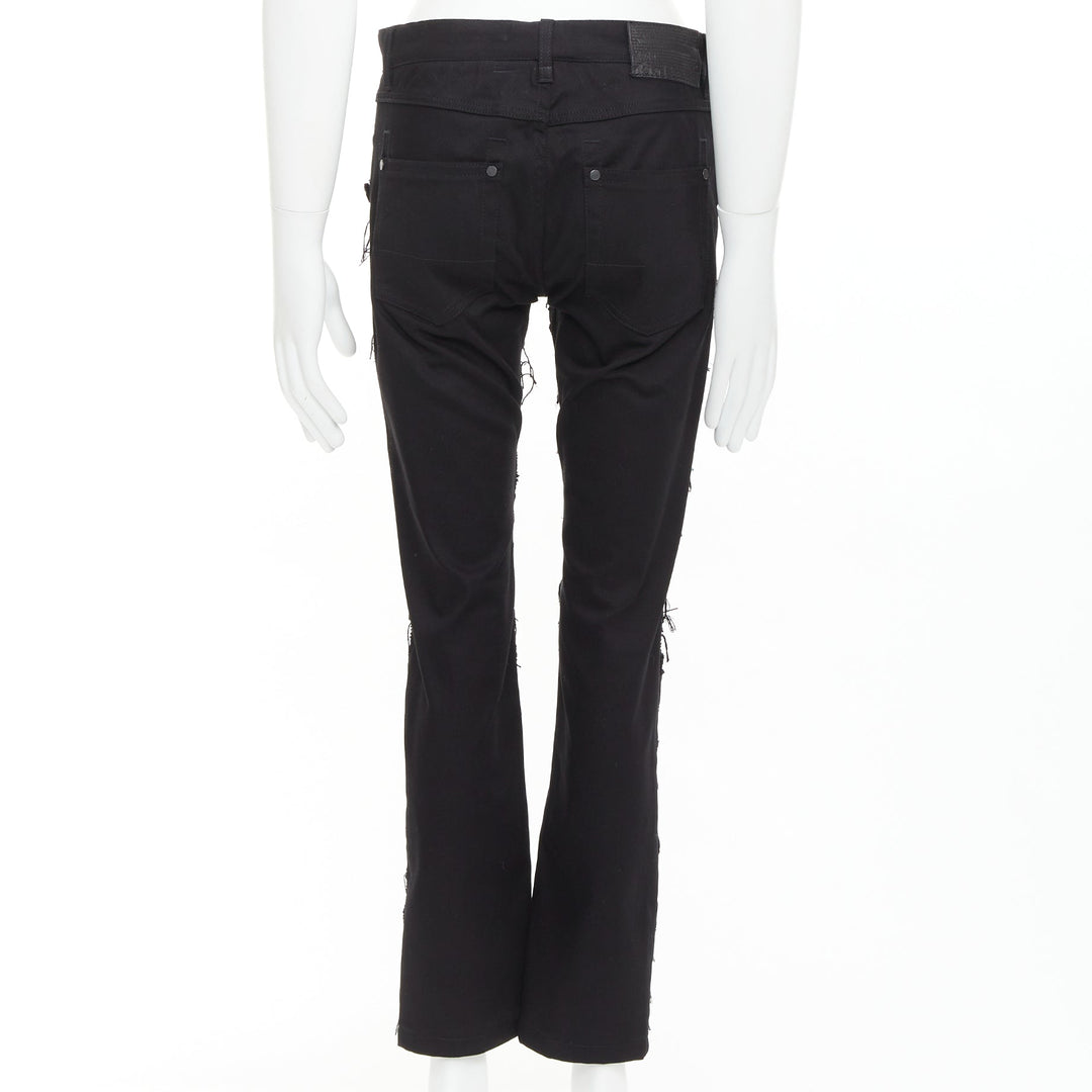 JOHN GALLIANO black cotton floral fringe embellished bootcut jeans FR46 S