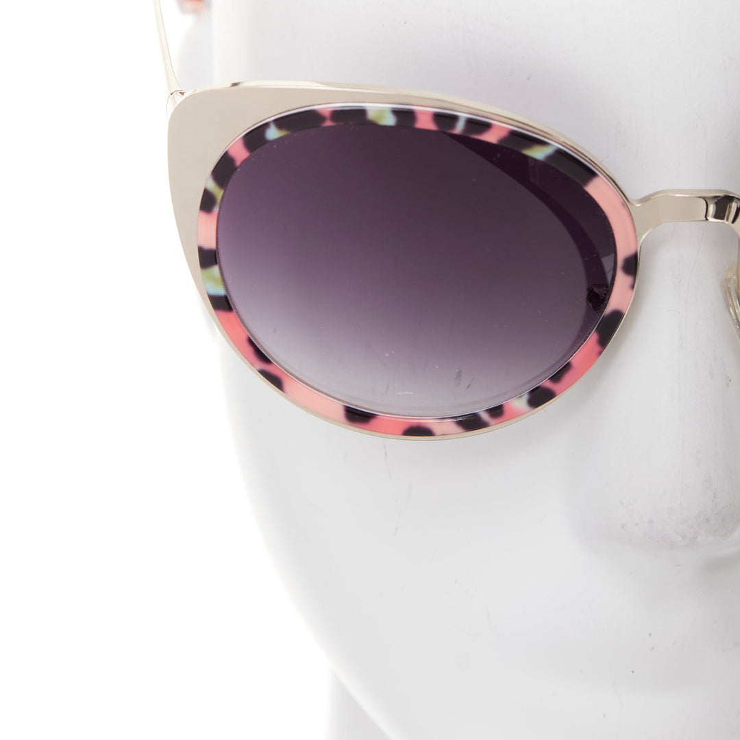 MATTHEW WILLIAMSON Linda Farrow MW987 pink green cat eye leopard sunglasses
