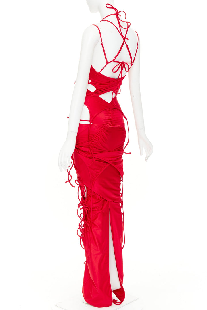 BALENCIAGA Demna 2023 Runway red patched bikini ribbon tie maxi dress FR34