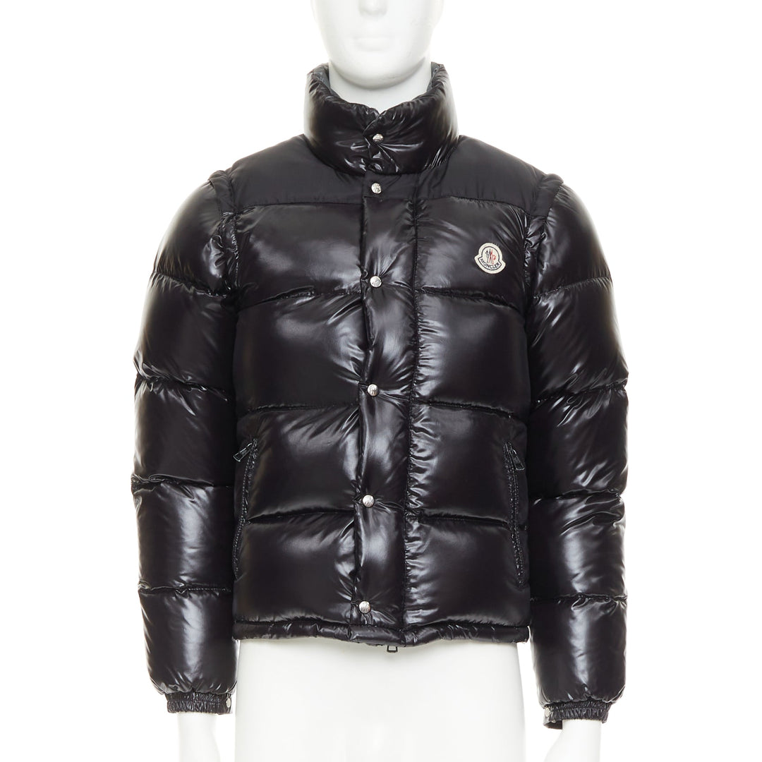 MONCLER Grenable black shine snap button cropped puffer jacket Sz.0 XS