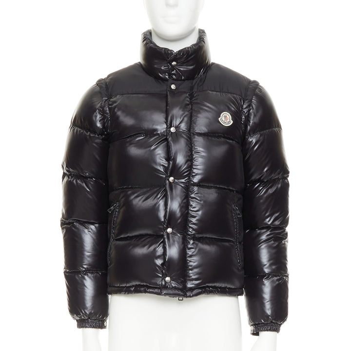MONCLER Grenable black shine snap button cropped puffer jacket Sz.0 XS