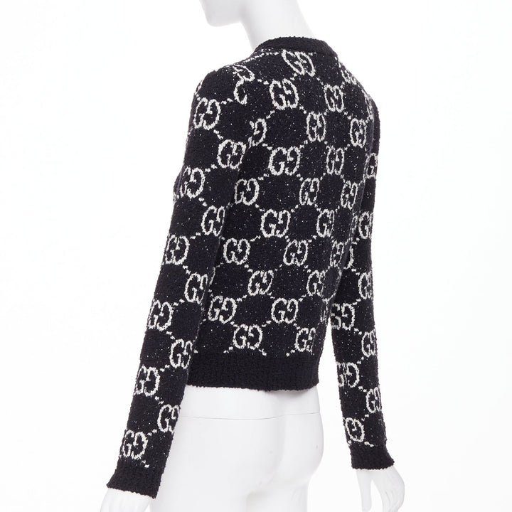GUCCI GG Supreme Jacquard Cardigan black white gold button jacket XS