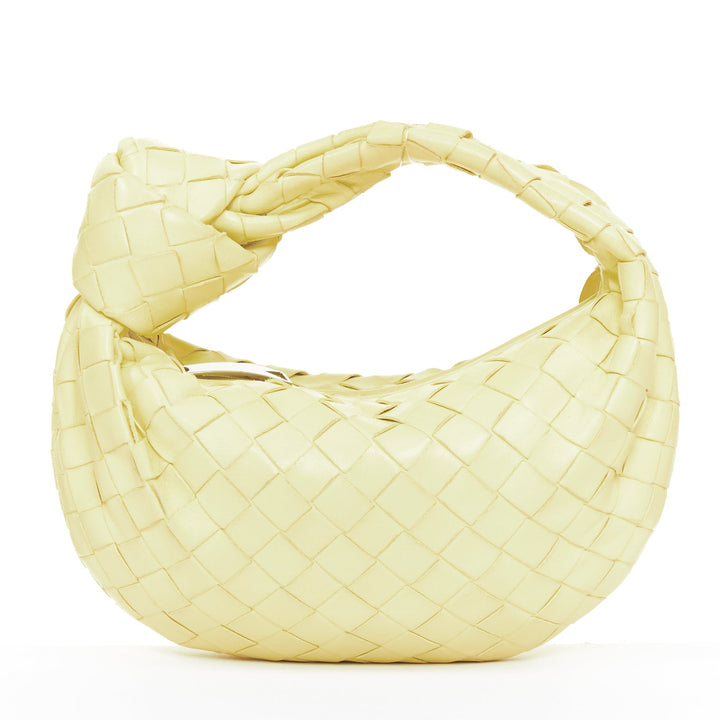BOTTEGA VENETA Jodie Mini pastel yellow lambskin intrecciato woven knot hobo bag