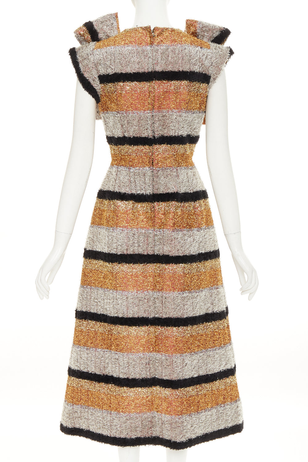 DOLCE GABBANA 2016 metallic tinsel striped ribbon bow fit flare dress IT40 S