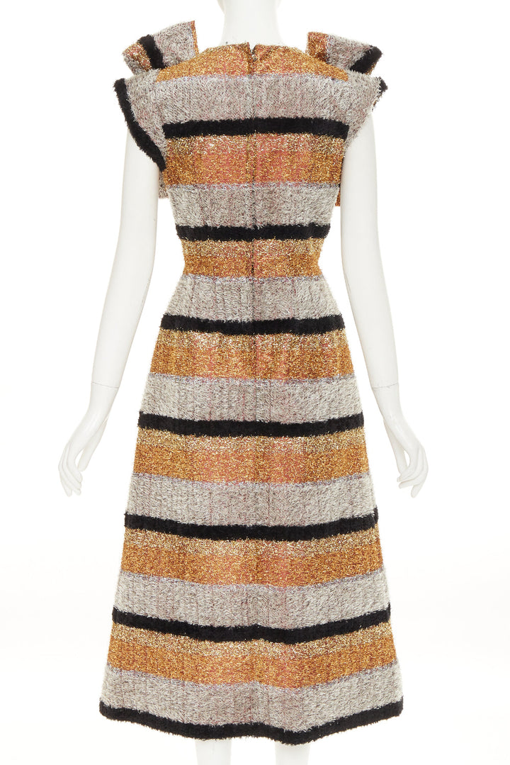 DOLCE GABBANA 2016 metallic tinsel striped ribbon bow fit flare dress IT40 S