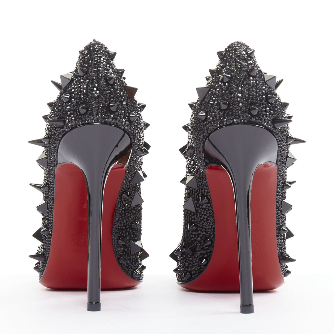 CHRISTIAN LOUBOUTIN Pigalili 120 black strass crystal spike stud pumps EU37