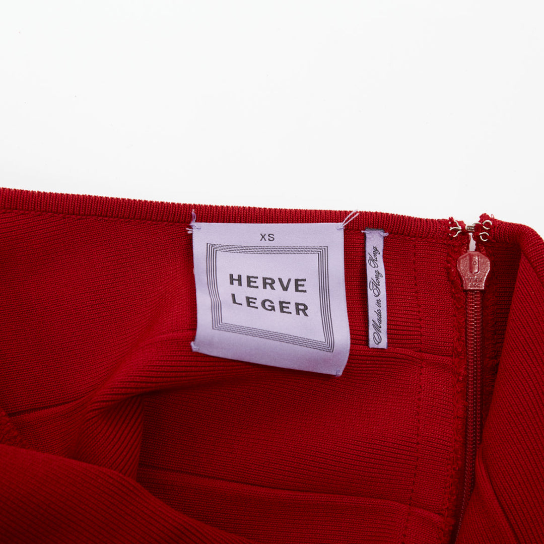 HERVE LEGER red halter neck structured bodycon bandage tank top XS
