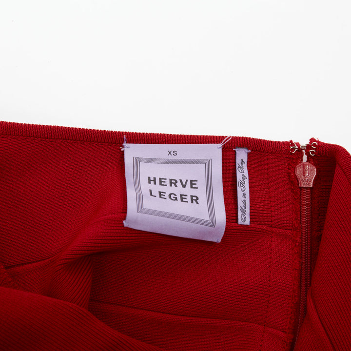 HERVE LEGER red halter neck structured bodycon bandage tank top XS