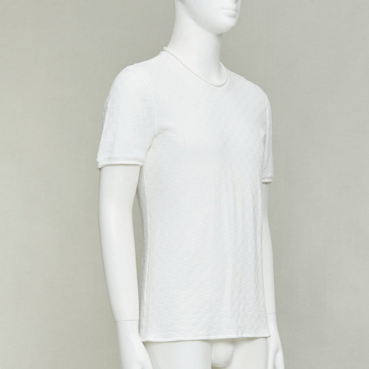 GIORGIO ARMANI white rolled hem checkered knit pullover top IT52 XL