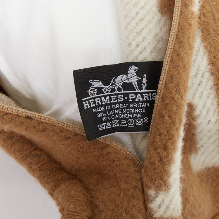 HERMES Avalon Small Model ecru camel merino wool cashmere jacquard pillow PM