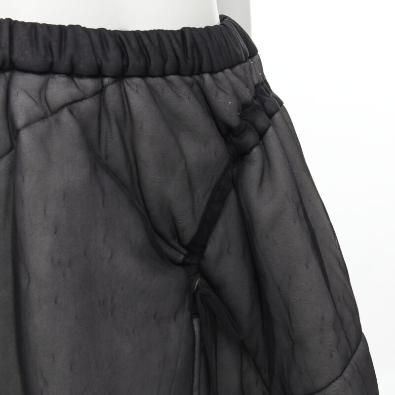 COMME DES GARCONS Vintage 1990 black sheer nylon drawstring padded puffy skirt M