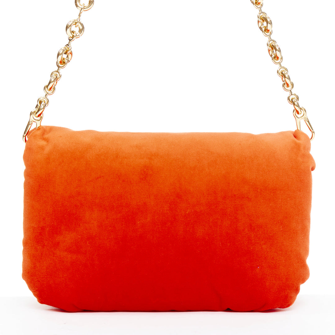 LOEWE Mini Goya Puffer coral red orange velvet gold chain puffer cushion bag