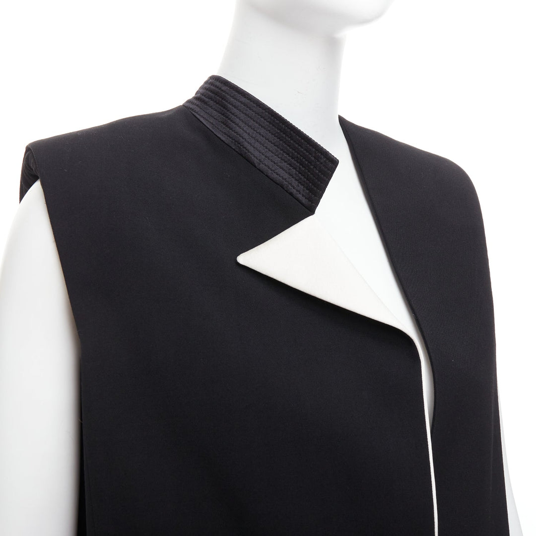 LANVIN 2013 black cream wool silk trimmed padded boxy vest FR36 S