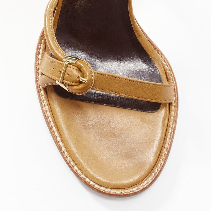 BOTTEGA VENETA brown cord pipe open toe chunky heel strappy sandal EU36