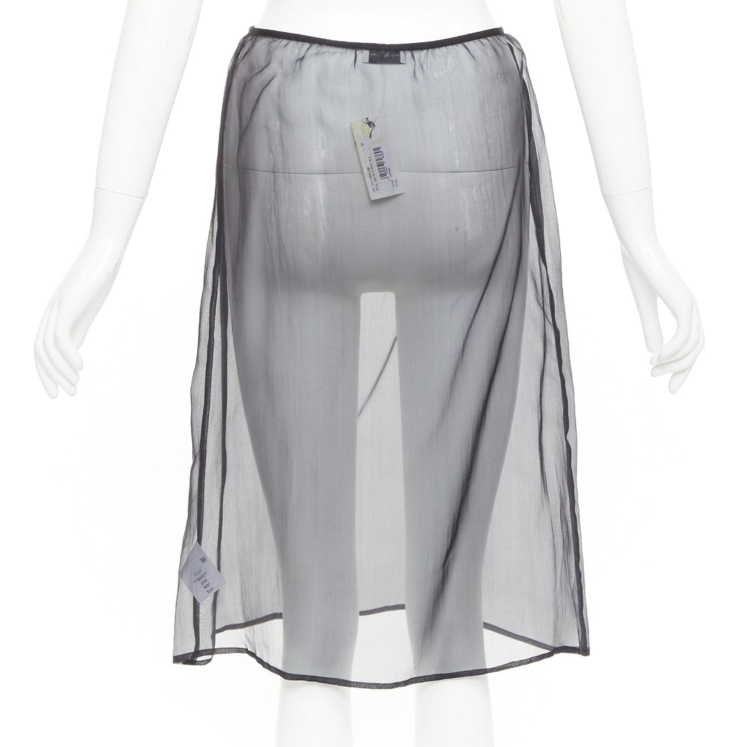 DRIES VAN NOTEN black 100% silk sheer high waist knee skirt FR36 S