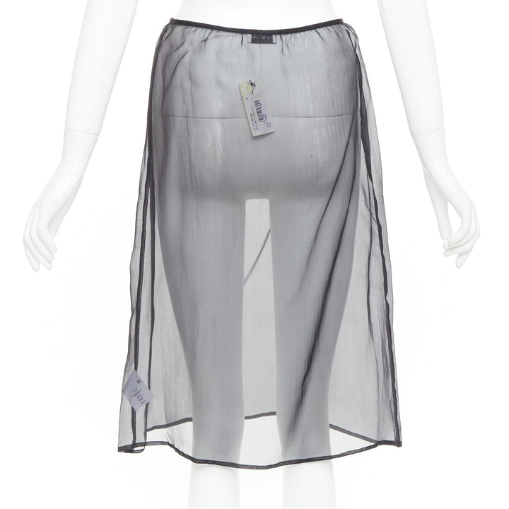 DRIES VAN NOTEN black 100% silk sheer high waist knee skirt FR36 S