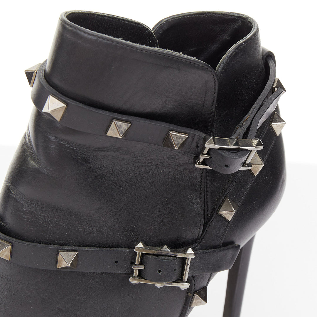 VALENTINO 2017 Rockstud leather caged wrap buckle stiletto ankle boots EU37.5