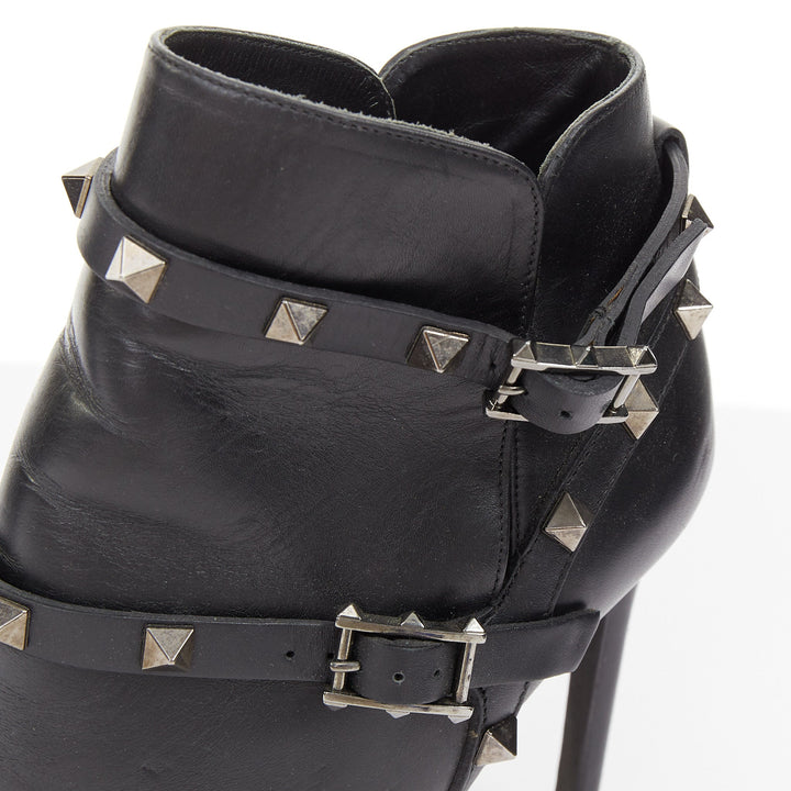VALENTINO 2017 Rockstud leather caged wrap buckle stiletto ankle boots EU37.5