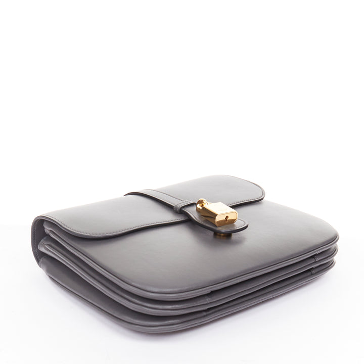 CELINE 2021 Medium Tabou dark grey calfskin leather GHW lock crossbody bag