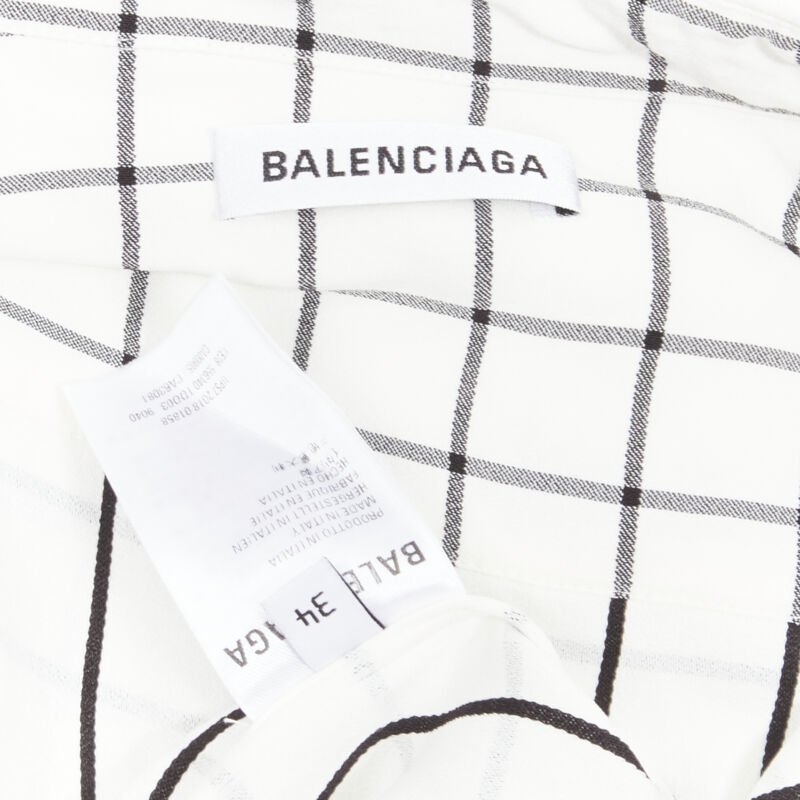 BALENCIAGA 2018 white black windowpane check pinched collar shirt FR34 XS