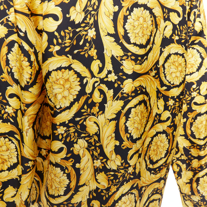 VERSACE 100% silk Signature Barocco Baroque black gold print pajama shirt Sz2 M