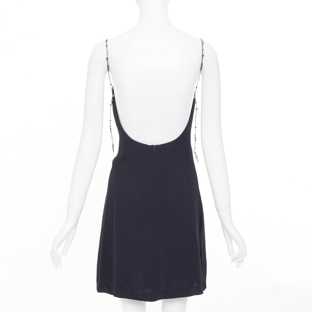 EMPORIO ARMANI Vintage beaded strap black square neck slip mini dress IT38 XS