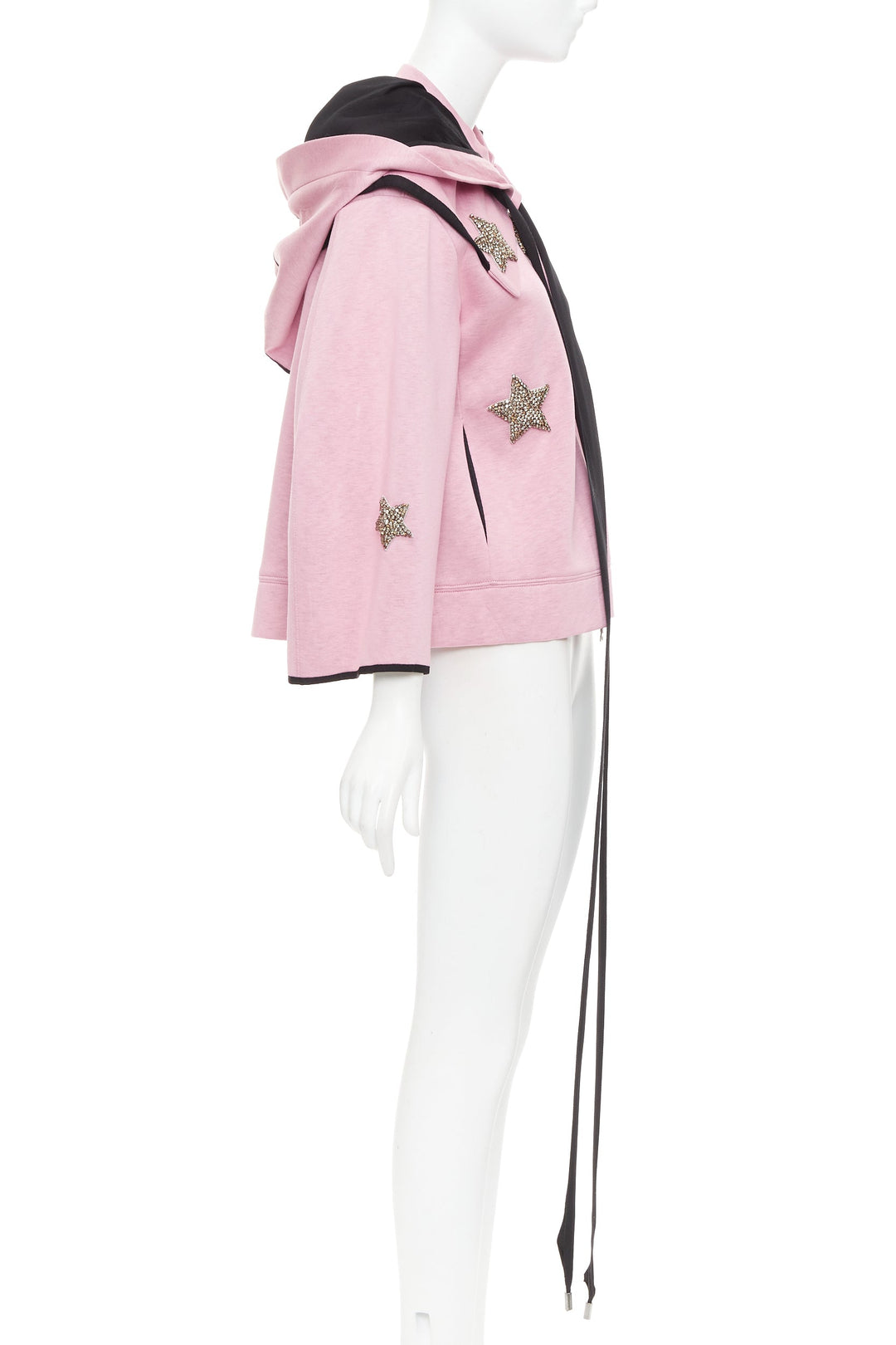 DICE KAYEK pink neoprene beaded star applique ribbon drawstring hoodie IT38 XS