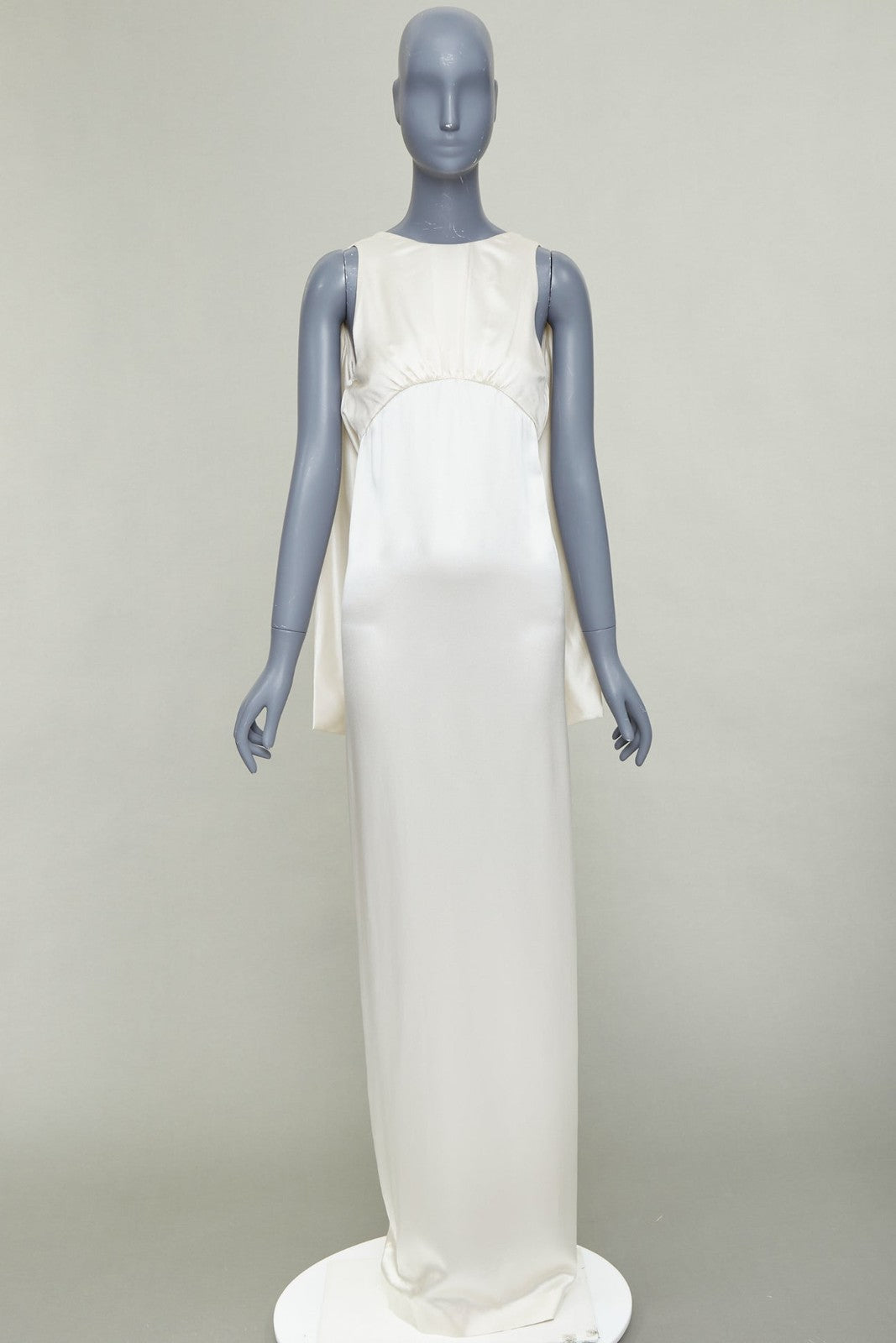 SAINT LAURENT 2022 Runway Bridal ivory silk satin draped empire gown FR34 XS