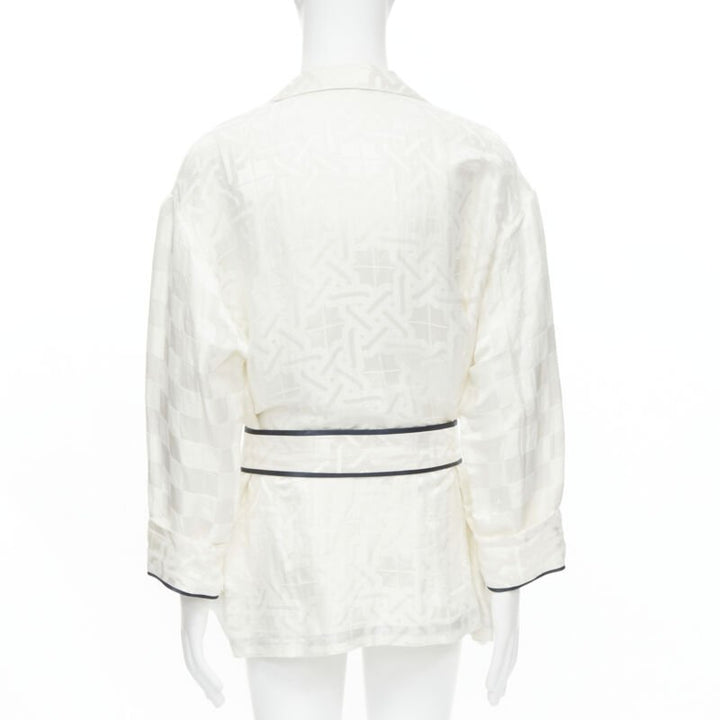 HAIDER ACKERMANN white geometric jacquard linen silk belted robe shirt FR36 XS