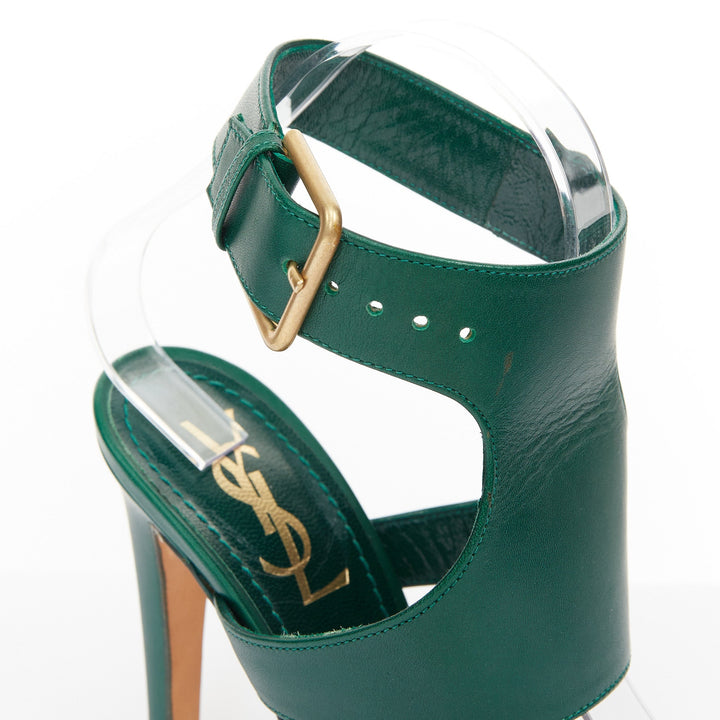 YVES SAINT LAURENT 2011 Tribute green smooth leather ankle strap sandal EU37 US7